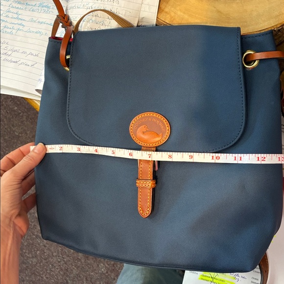 Dooney & Bourke Navy Backpack with Tan Leather Trim - Women's Everyday Backpack - Picture 8 of 9